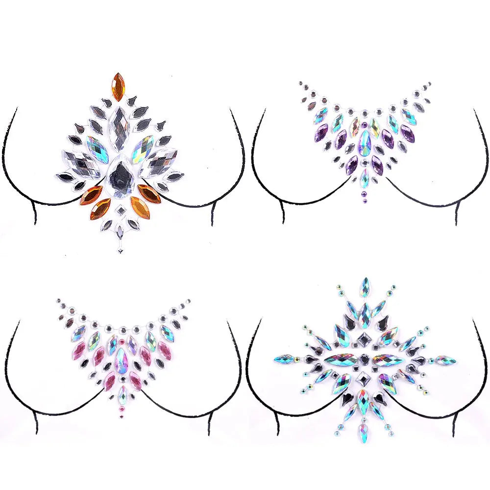 Rhinestone Body Gems Sticker | Crystal Chest Jewels Festival Body Gem Stickers QXL