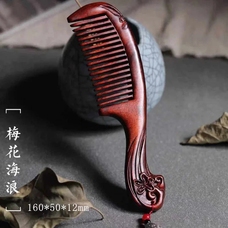 Carved Sandalwood Comb | Anti-Static Scalp Massage Wood Comb Wooden Hair Comb QXL