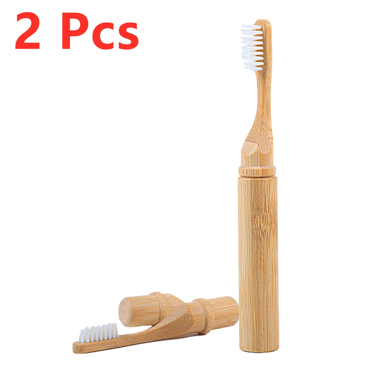 Eco Bamboo Toothbrush with Wooden Sleeve Tube | BPA-Free Bamboo Toothbrush QXL 2 Pcs white