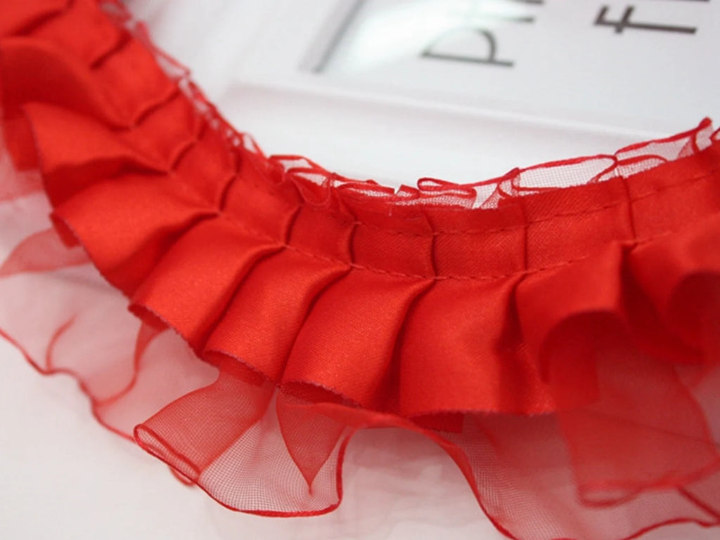 Double Layer Ruffle Organza Satin Ribbon Trim 5.5 Yds Wedding DIY Ruffle Ribbon Trim QXL