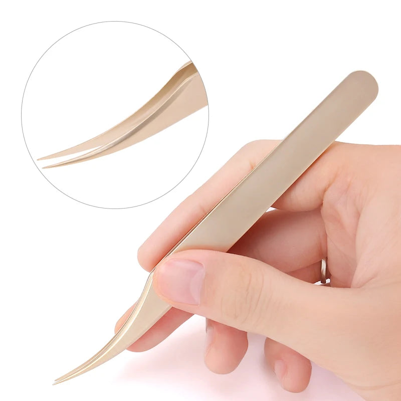 Pearl Gold Eyelash Extension Tweezers | Anti-Static Stainless Eyelash Extension Tweezers QXL Pearl gold D