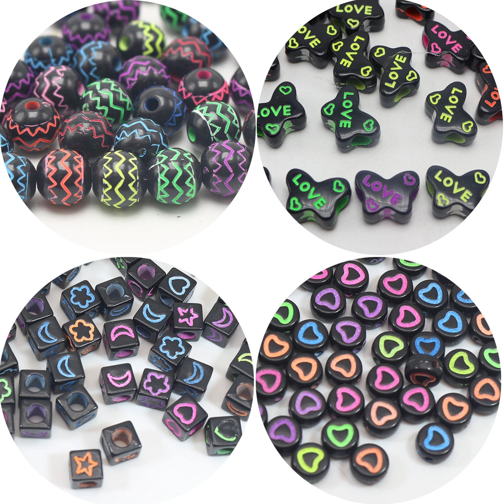 Black Neon Butterfly Acrylic Spacer Beads | Kids DIY Craft Acrylic Craft Beads QXL