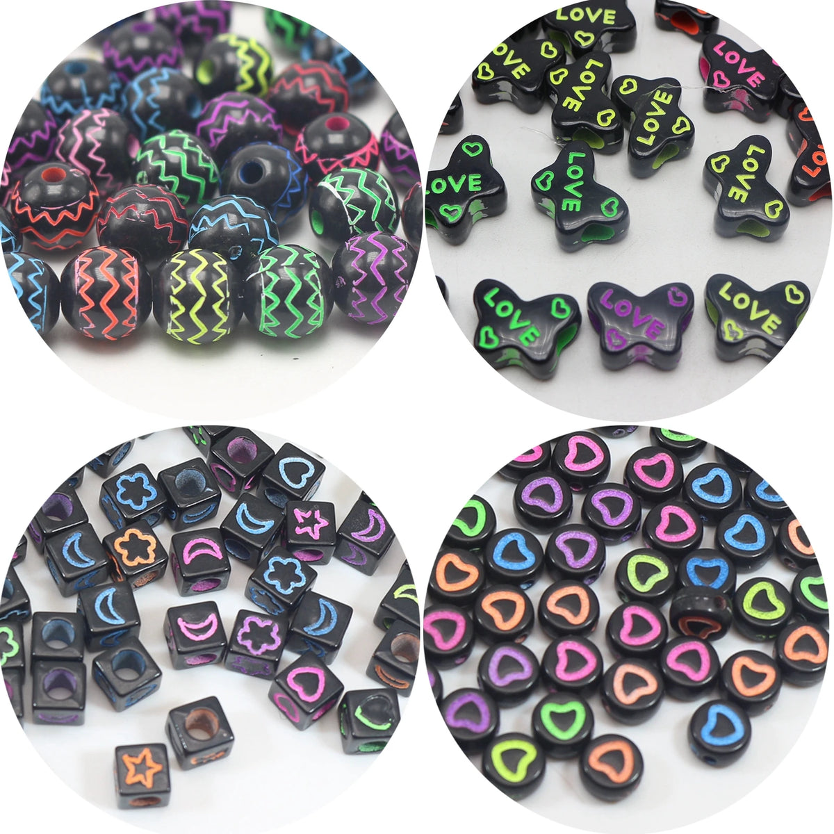 Black Neon Butterfly Acrylic Spacer Beads | Kids DIY Craft Acrylic Craft Beads QXL