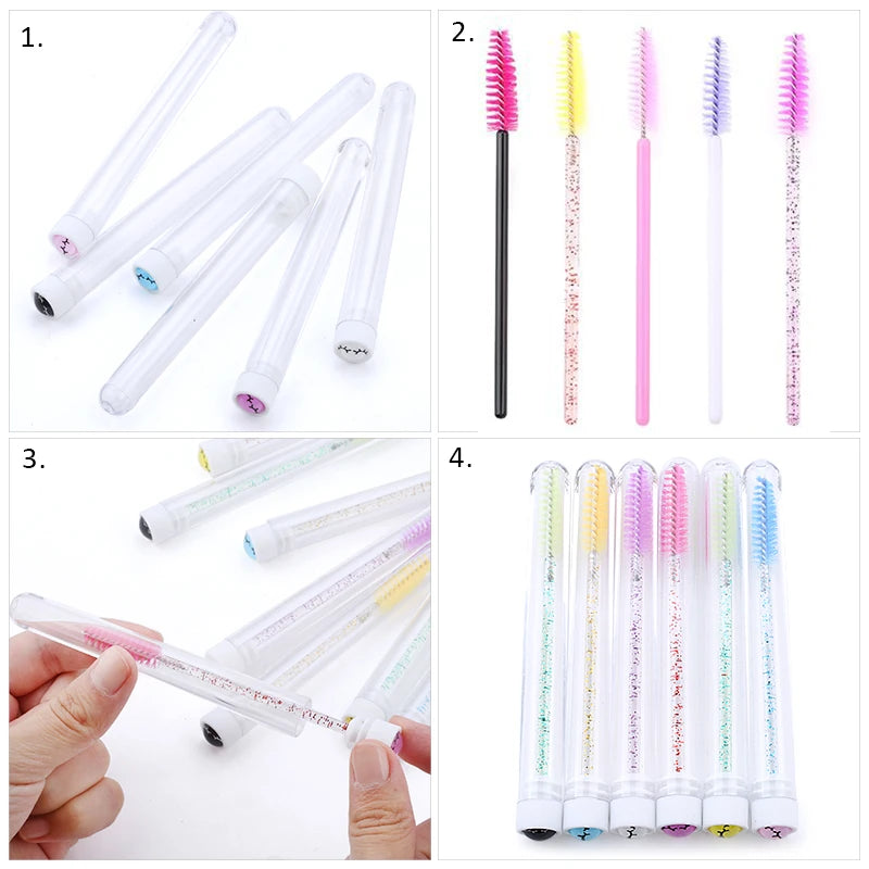 Reusable Spoolie Eyebrow Brush Tubes with Resin Drill Caps Spoolie Brush Set QXL