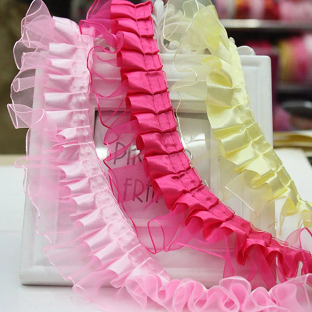 Double Layer Ruffle Organza Satin Ribbon Trim 5.5 Yds Wedding DIY Ruffle Ribbon Trim QXL