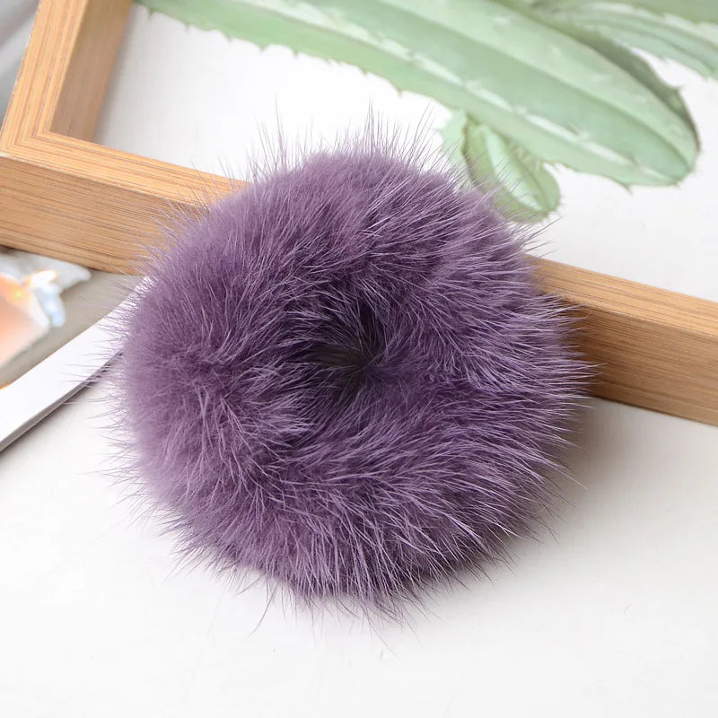 Mink Hair Scrunchie Elastic Ponytail Band | Vintage Style Hair Scrunchie QXL