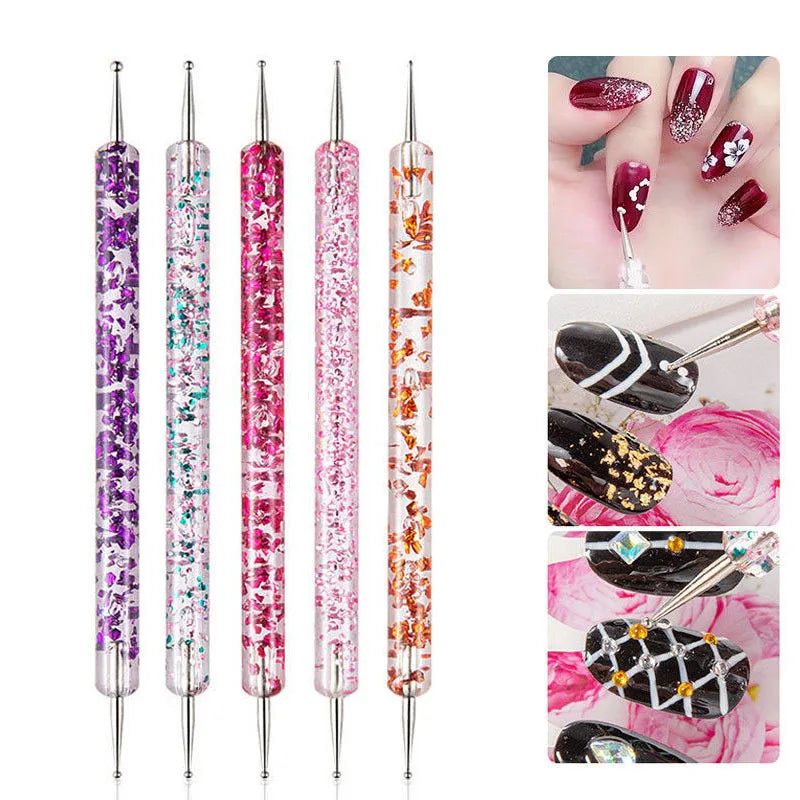 5-Pc Dual-Ended Nail Art Dotting Pens | Crystal Handle Set Nail Art Dotting Set QXL
