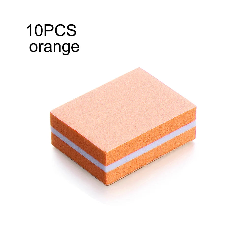 10-Pack Mini Double-Sided Sponge Nail Buffer Files | Manicure Nail Buffer File QXL orange