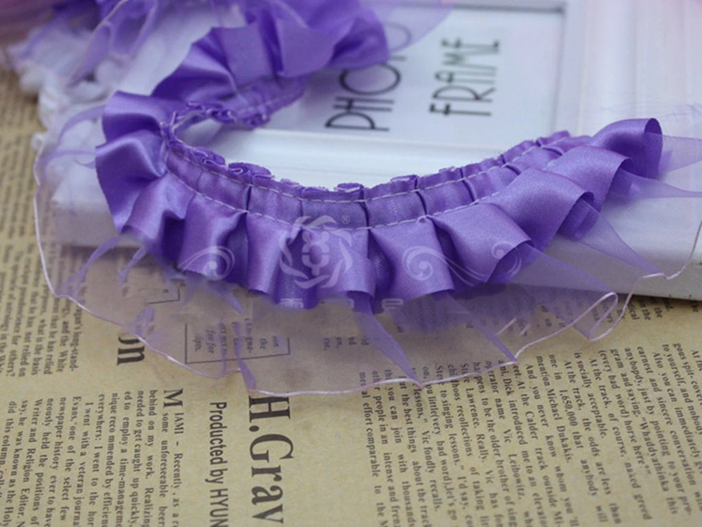 Double Layer Ruffle Organza Satin Ribbon Trim 5.5 Yds Wedding DIY Ruffle Ribbon Trim QXL
