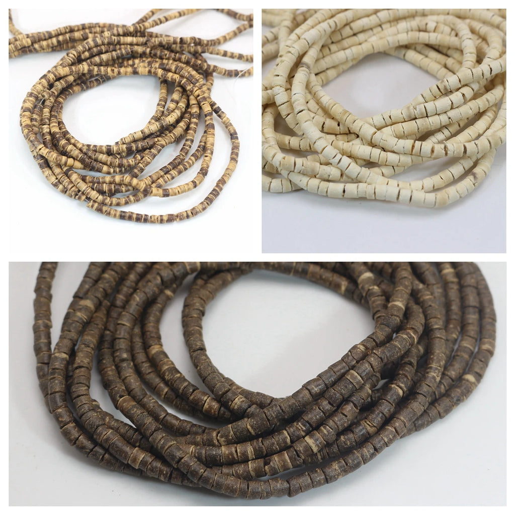 Natural Coconut Heishi Beads 3mm – 5 Strands 22" Various Colours Craft Beads QXL