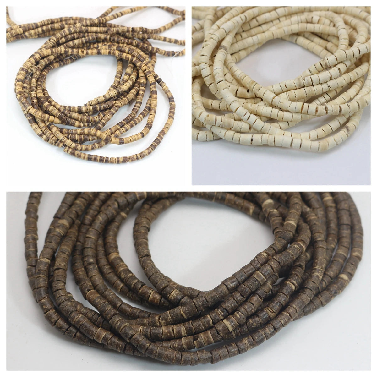 Natural Coconut Heishi Beads 3mm – 5 Strands 22" Various Colours Craft Beads QXL