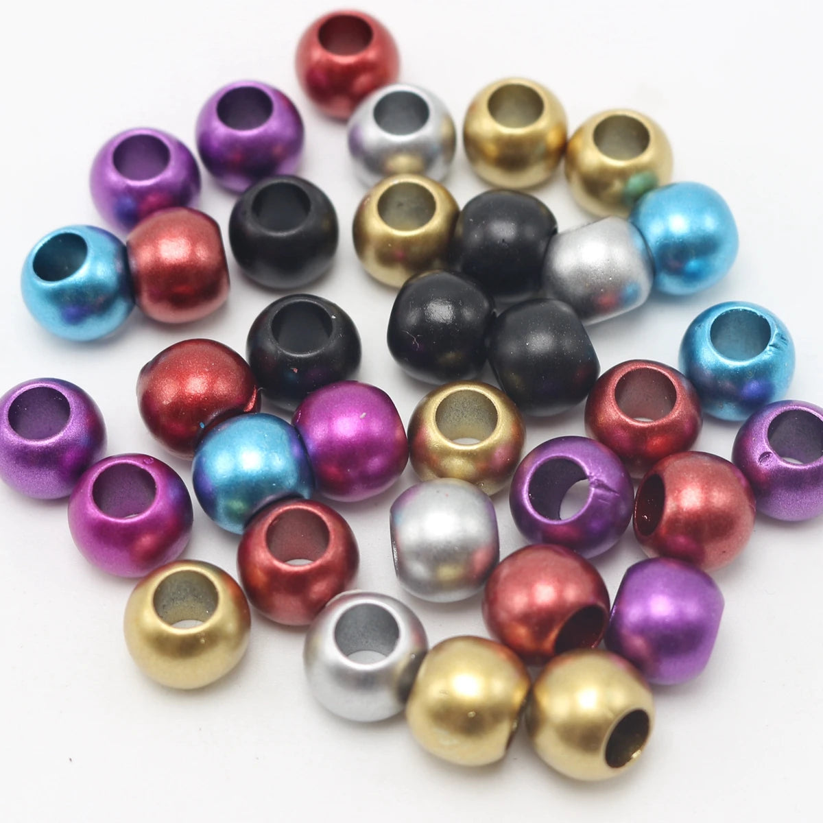 100 Metallic Round Pony Beads 10mm 12mm Big Hole Kids Craft Craft Pony Beads QXL 12x10mm