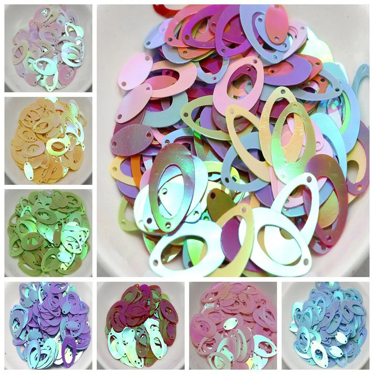 1000-Pack Hollow Oval Sequins Paillettes 14×22mm | 9 Colors Craft Sequins QXL