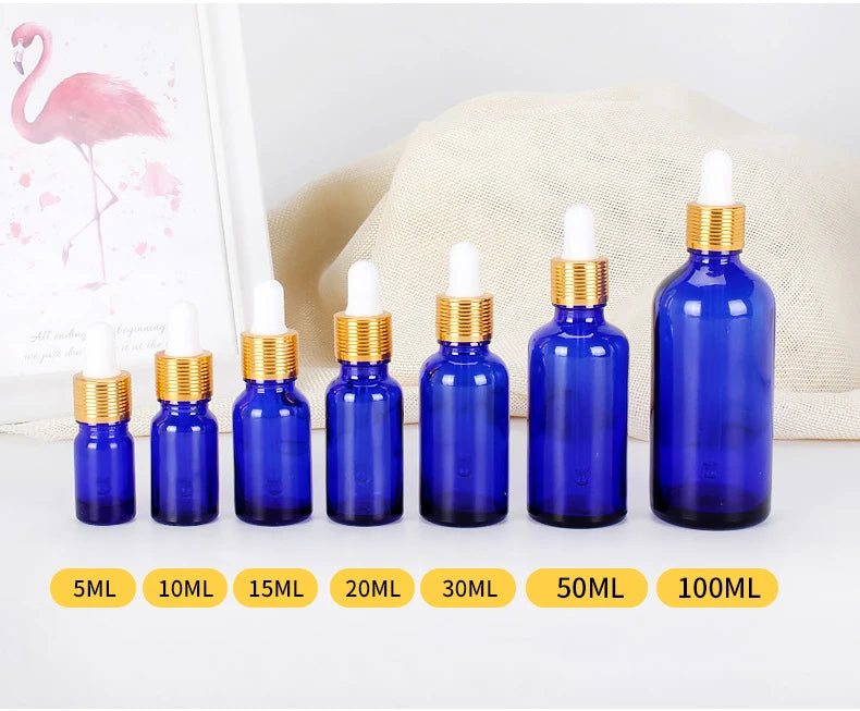Blue Glass Dropper Bottles 5–100ml | UV-Protective Essential Oil Glass Dropper Bottle QXL