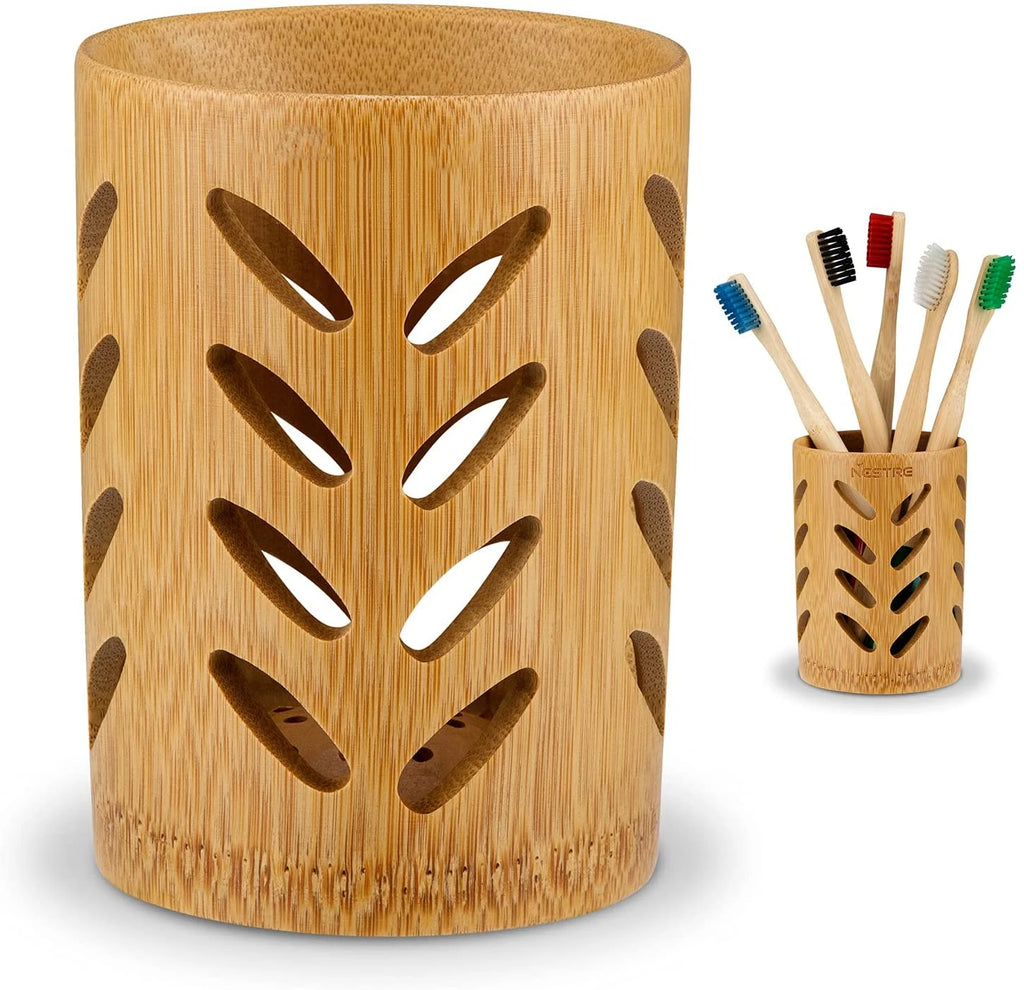 Bamboo Toothbrush Holder | Drainage & 360° Air Circulation Toothbrush Holder QXL Leaf Style