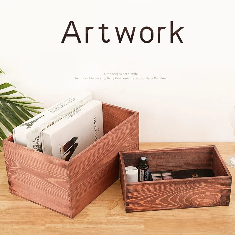 Retro Wooden Storage Box | Open Top Rectangular Organizer Wooden Storage Box QXL