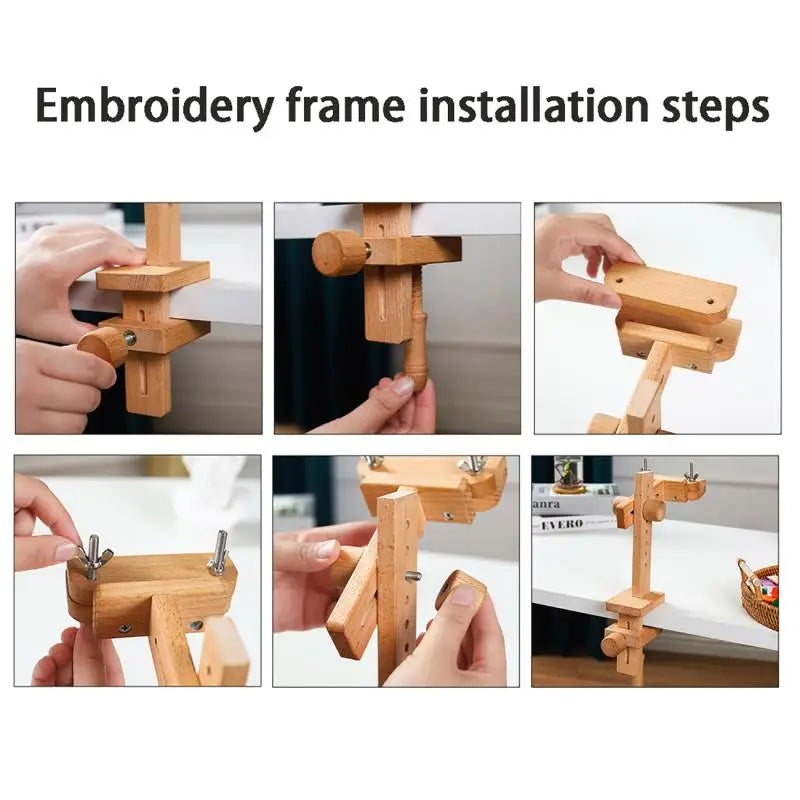 Bamboo Embroidery Hoop Desktop Stand | 360° Adjustable Frame Embroidery Frame Stand QXL