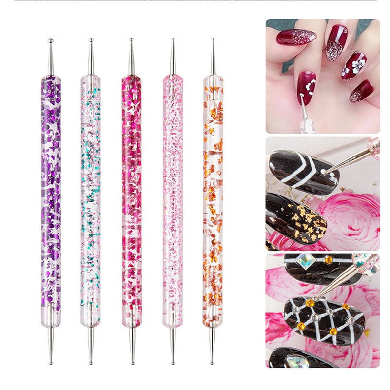 5-Pc Dual-Ended Nail Art Dotting Pens | Crystal Handle Set Nail Art Dotting Set QXL