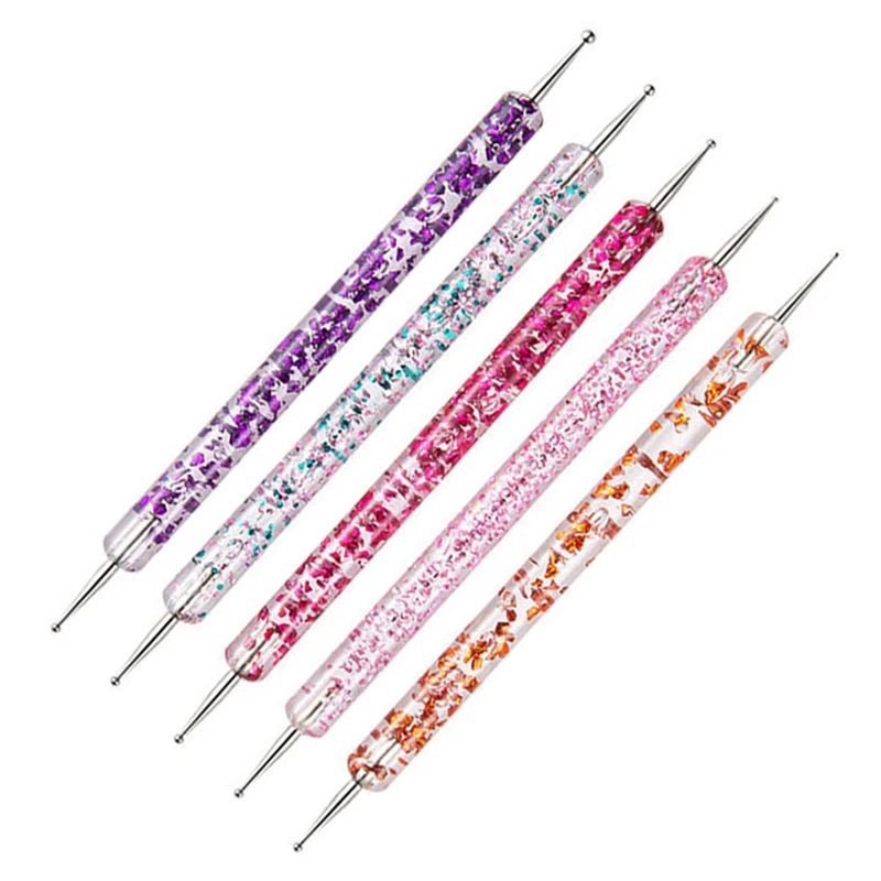 5-Pc Dual-Ended Nail Art Dotting Pens | Crystal Handle Set Nail Art Dotting Set QXL