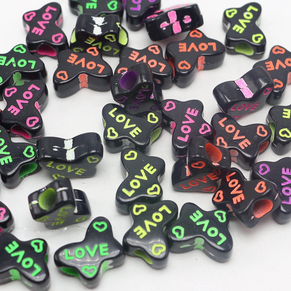 Black Neon Butterfly Acrylic Spacer Beads | Kids DIY Craft Acrylic Craft Beads QXL