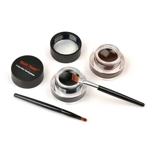 Music Flower Gel Eyeliner Set | Black & Brown Waterproof Duo Gel Eyeliner Set QXL Black And Brown
