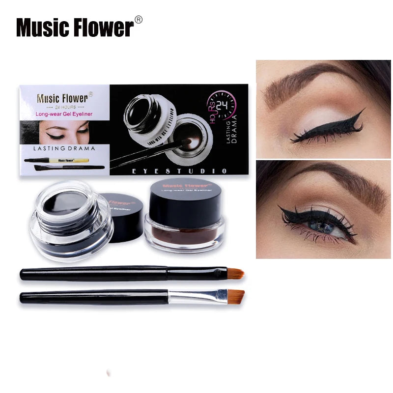 Music Flower Gel Eyeliner Set | Black & Brown Waterproof Duo Gel Eyeliner Set QXL