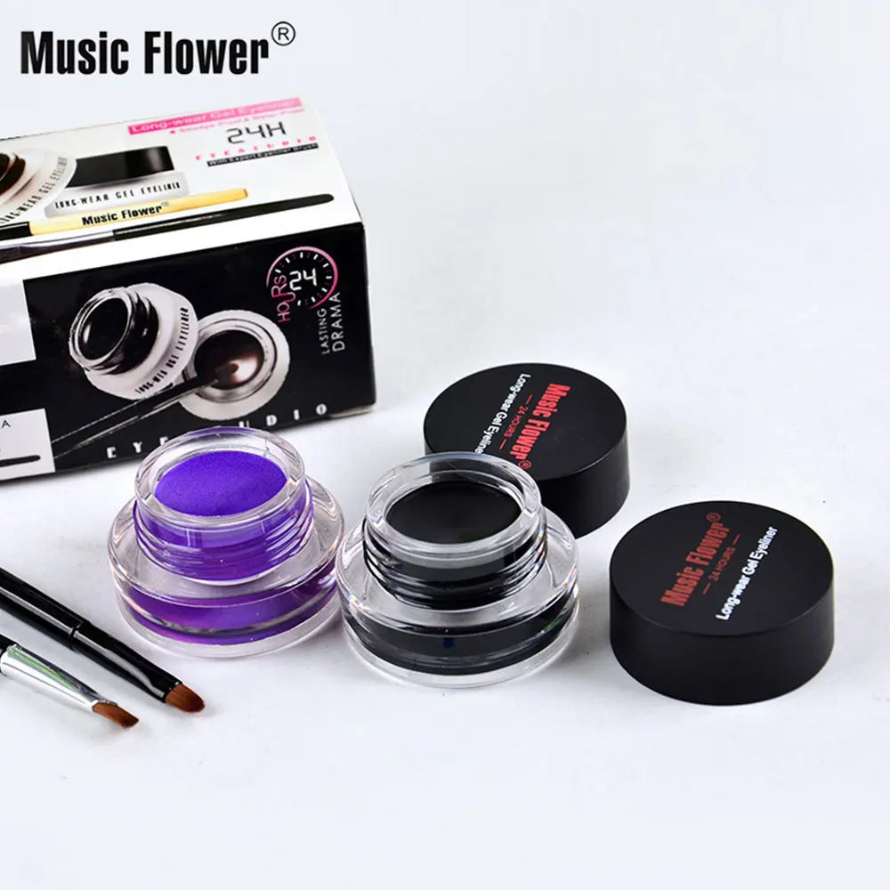 Music Flower Gel Eyeliner Set | Black & Brown Waterproof Duo Gel Eyeliner Set QXL