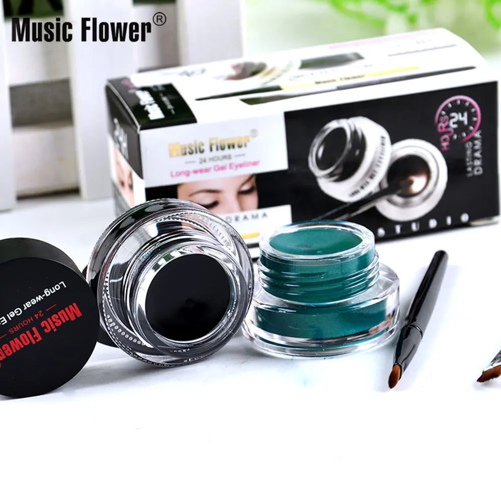 Music Flower Gel Eyeliner Set | Black & Brown Waterproof Duo Gel Eyeliner Set QXL Black And Green
