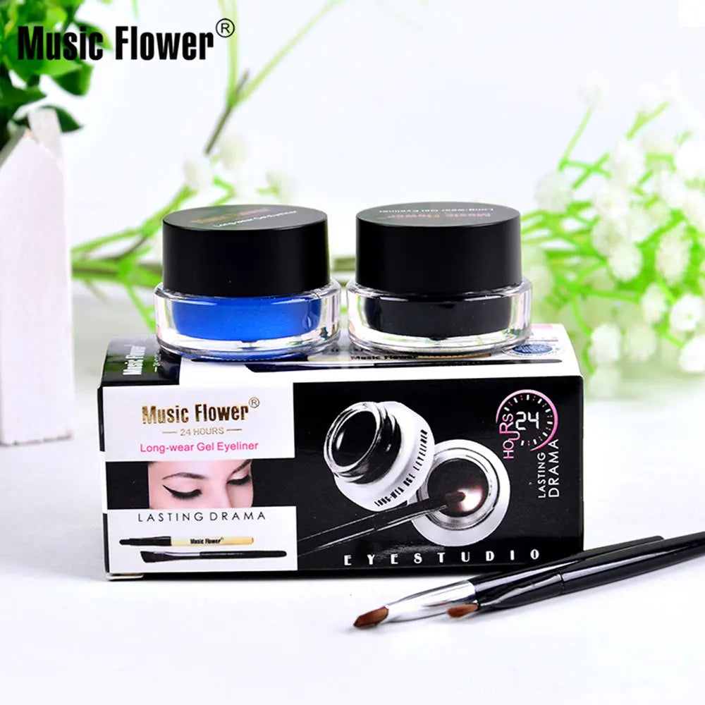 Music Flower Gel Eyeliner Set | Black & Brown Waterproof Duo Gel Eyeliner Set QXL Black And Blue