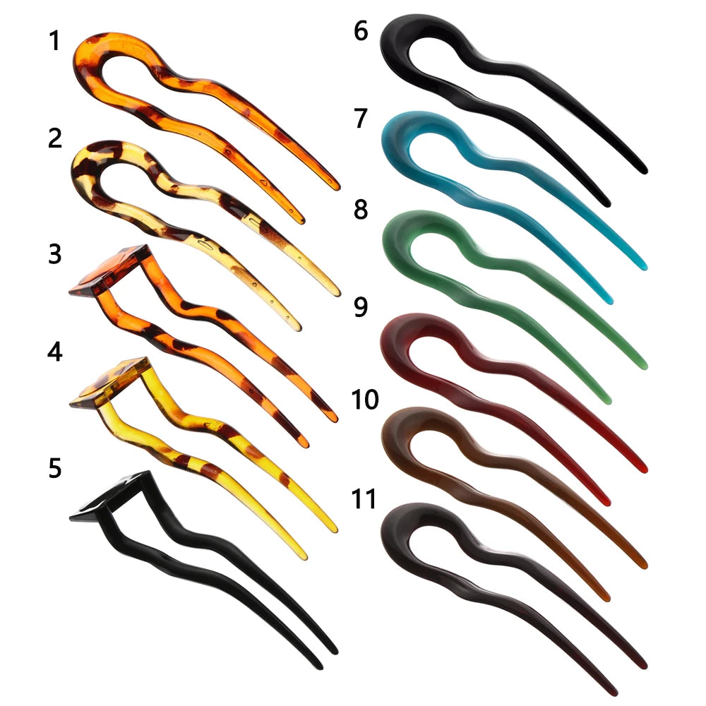 Retro U-Shape Hair Stick Fork Pin | Acetate & Metal Hairpin Hair Fork Pin QXL