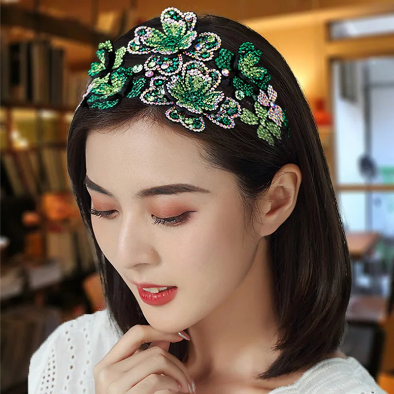 Elastic Rhinestone Beaded Headband | Handmade Vintage Hair Band Rhinestone Headband QXL