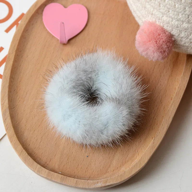 Mink Hair Scrunchie | Elastic Ponytail Band & Wrist Rope