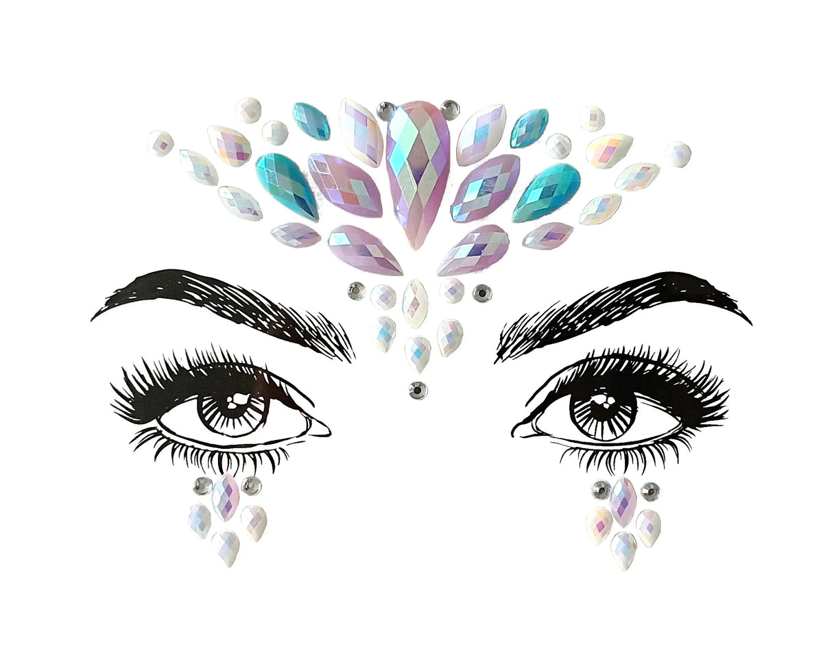 Festival Mermaid Face Gems – 3D Rhinestone Crystal Stickers Face & Body Gems QXL
