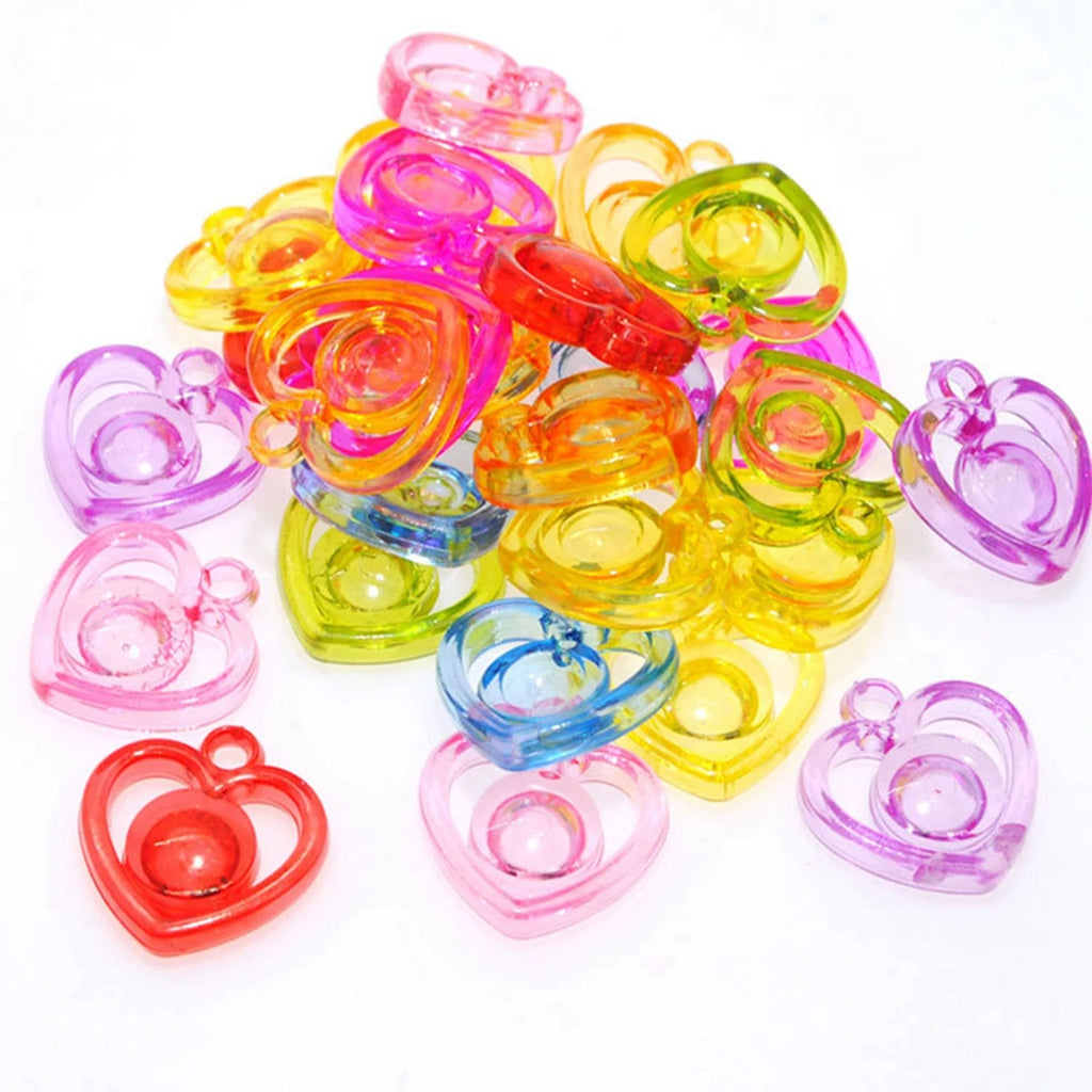 50-Pack Mixed Color Acrylic Hollow Heart Charm Pendants 22mm Craft Charm Pendants QXL