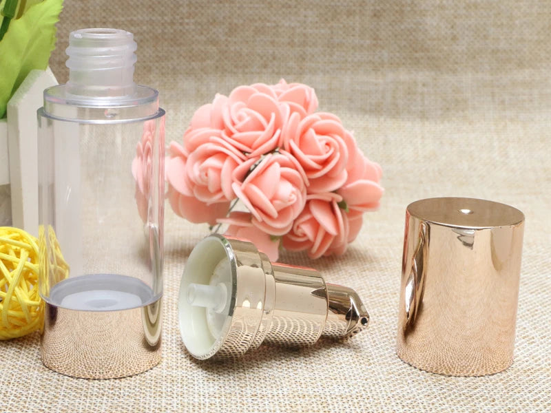 Airless Pump Bottle Gold & Clear | 15ml 30ml 50ml Lotion Airless Pump Bottle QXL