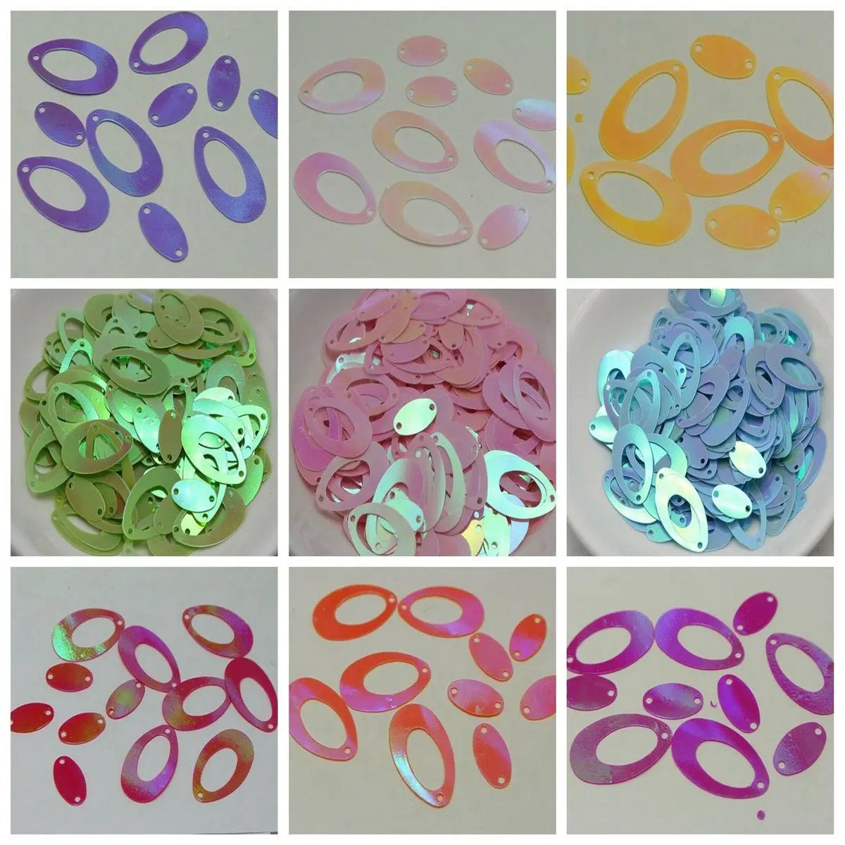 1000-Pack Hollow Oval Sequins Paillettes 14×22mm | 9 Colors Craft Sequins QXL