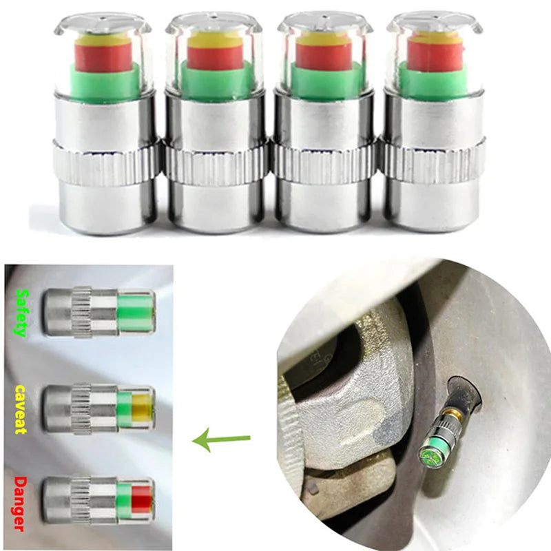 4-Pack Tire Pressure Gauge Cap Sensors | 2.0–2.4 Bar EAFC Tire Pressure Indicator QXL