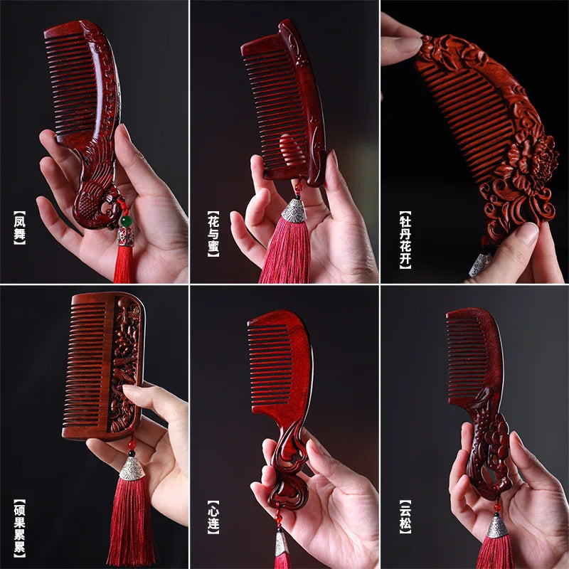 Carved Sandalwood Comb | Anti-Static Scalp Massage Wood Comb Wooden Hair Comb QXL