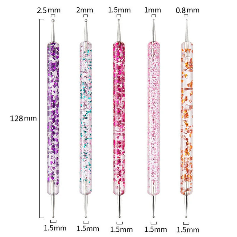 5-Pc Dual-Ended Nail Art Dotting Pens | Crystal Handle Set Nail Art Dotting Set QXL 01