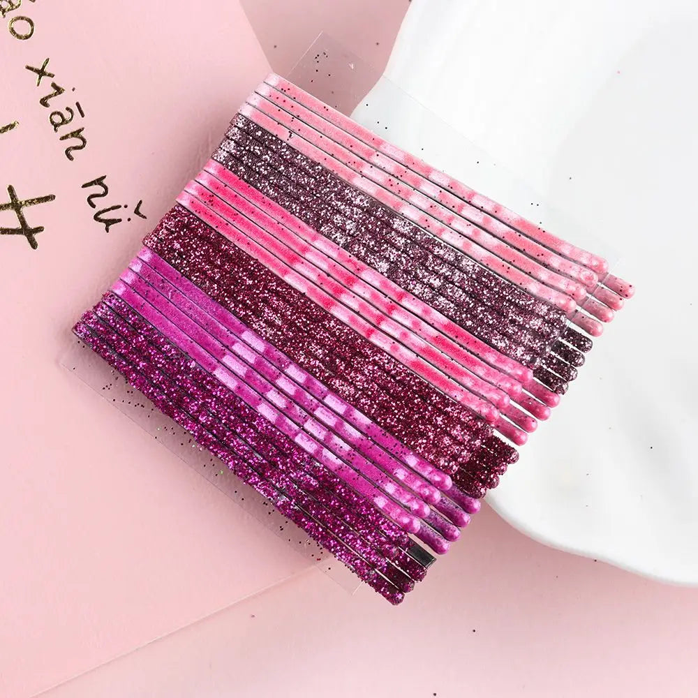 24-Pack Glitter Wavy Bobby Pins | Candy Color Barrettes Set Hair Clips Set QXL