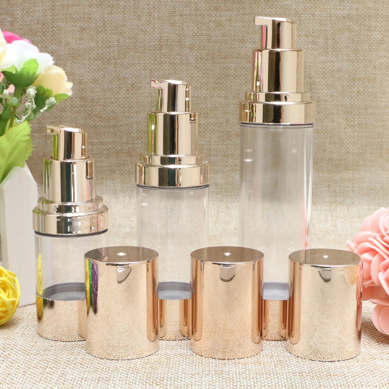 Airless Pump Bottle Gold & Clear | 15ml 30ml 50ml Lotion Airless Pump Bottle QXL 50ml