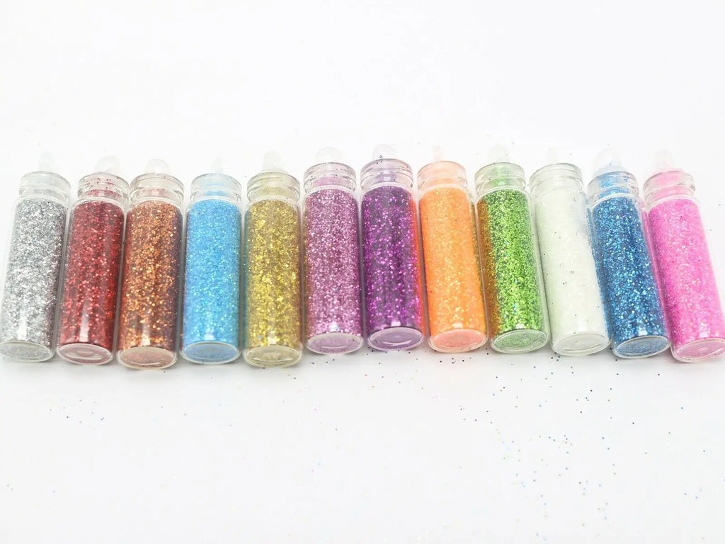 12 Mini Glass Vial Nail Art Glitter Dust Set – Mixed Colours Nail Art Glitter Set QXL