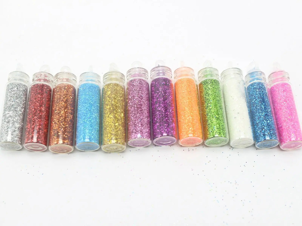 12 Mini Glass Vial Nail Art Glitter Dust Set – Mixed Colours Nail Art Glitter Set QXL