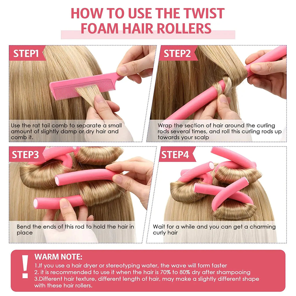 10-Pack Flexible Foam Hair Curling Rods | No-Heat Rollers Set Foam Hair Rollers QXL