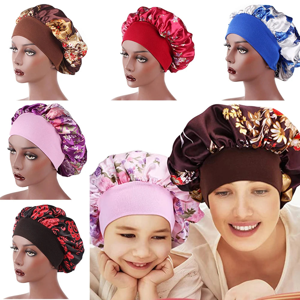 Women's Satin Sleep Bonnet | Elastic Wide Band Night Cap Satin Sleep Bonnet QXL