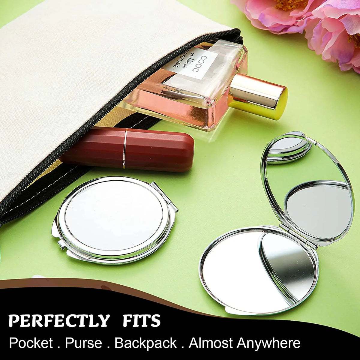Foldable Stainless Steel Compact Travel Makeup Mirror | 2-Sided Compact Travel Mirror QXL