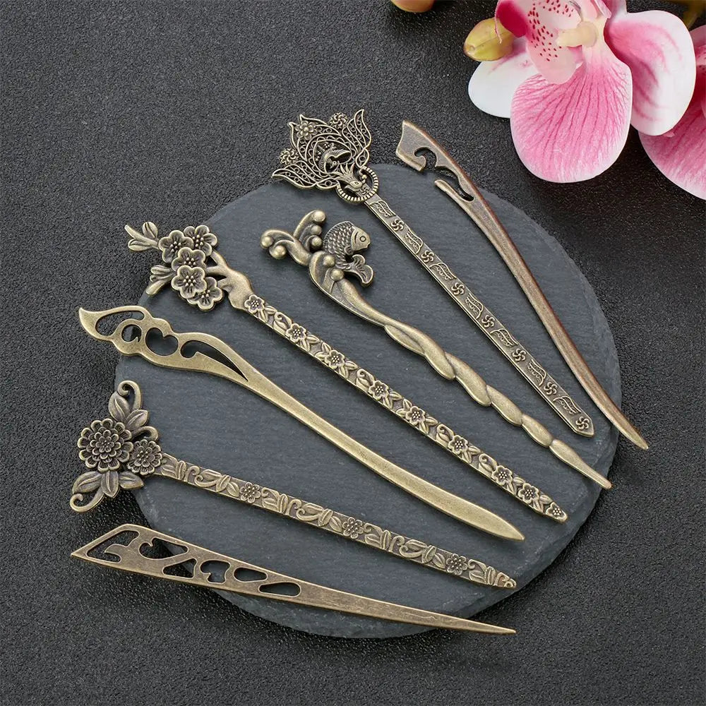 Vintage Bronze Metallic Hair Stick Clip | Women's Hairpin Hair Stick Hairpin QXL