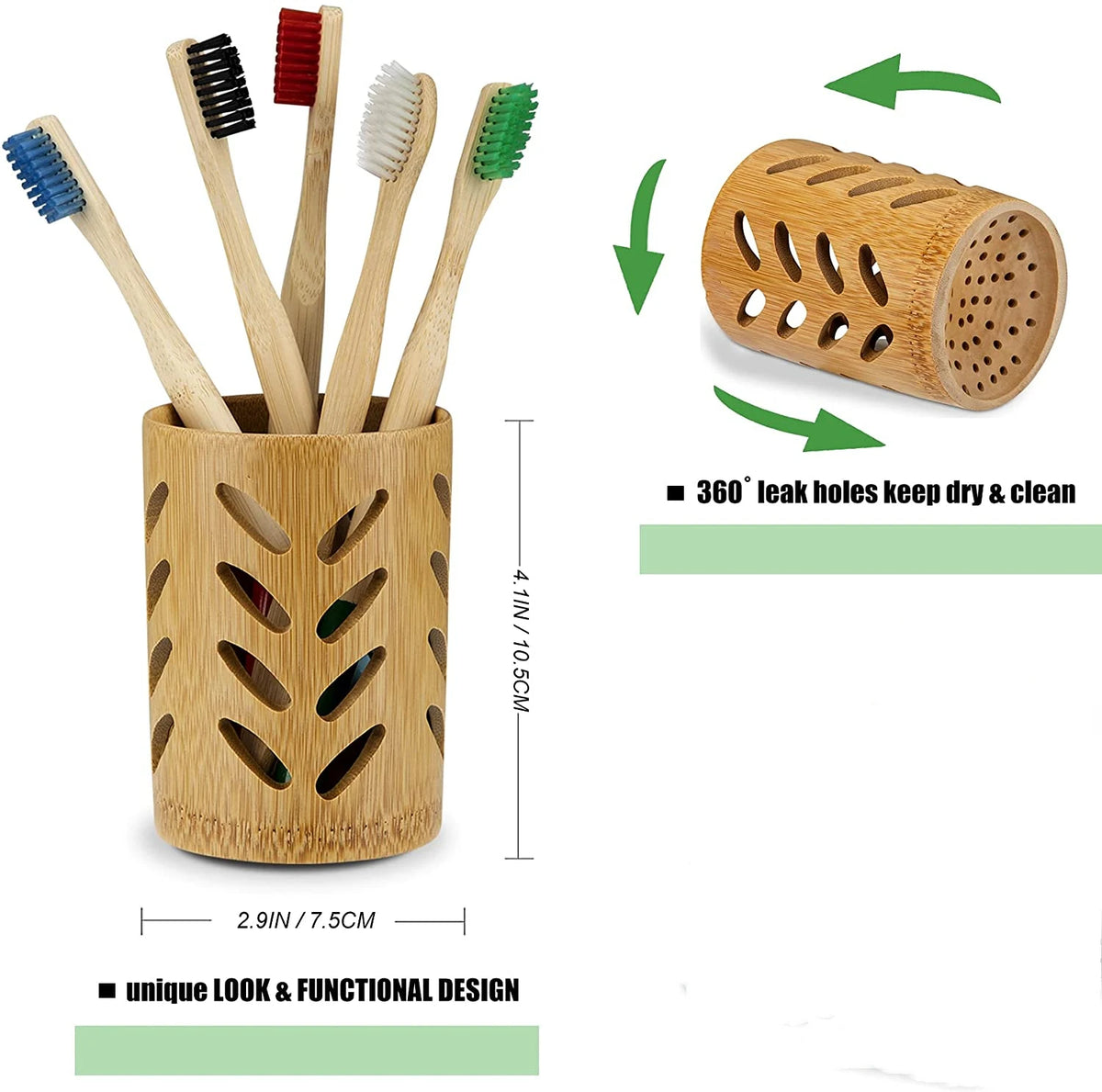Bamboo Toothbrush Holder | Drainage & 360° Air Circulation Toothbrush Holder QXL