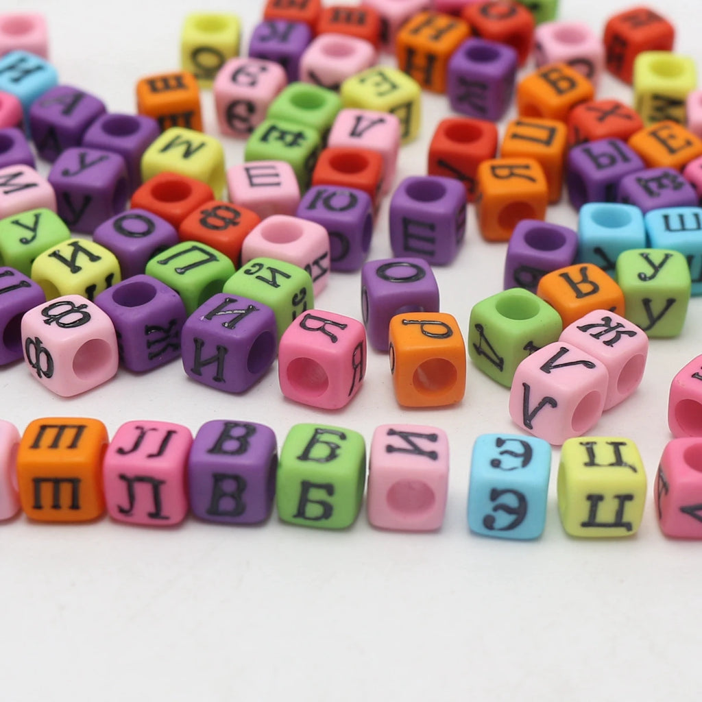 250 Acrylic Russian Alphabet Letter Cube Beads 6mm – Mixed Craft Letter Beads QXL