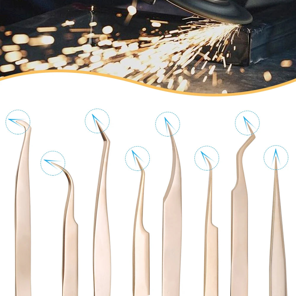 Pearl Gold Eyelash Extension Tweezers | Anti-Static Stainless Eyelash Extension Tweezers QXL